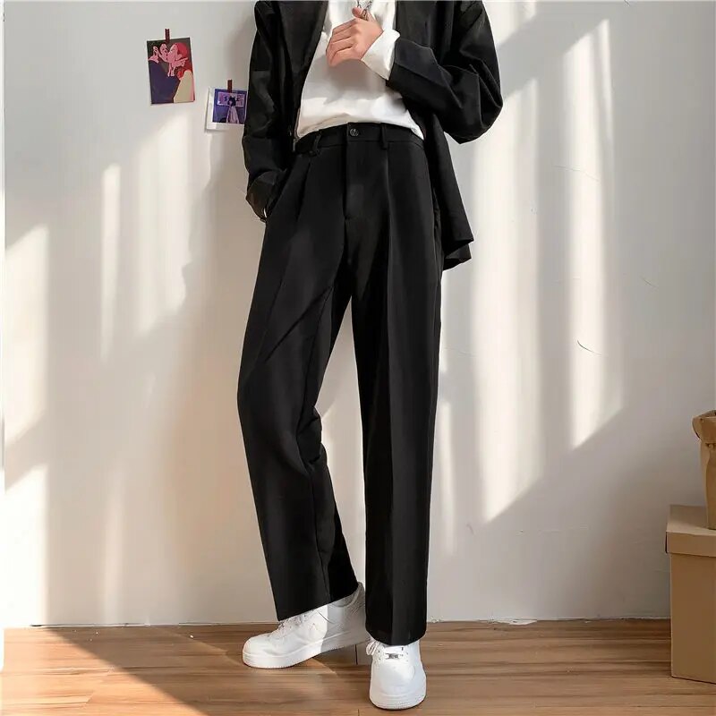 Wongn Men Casual Pants Harajuku Korean Style Baggy Suit Trousers