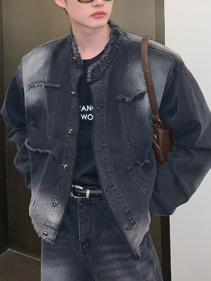 Wongn Vintage Gradient High Street Loose Denim Jacket for Adults