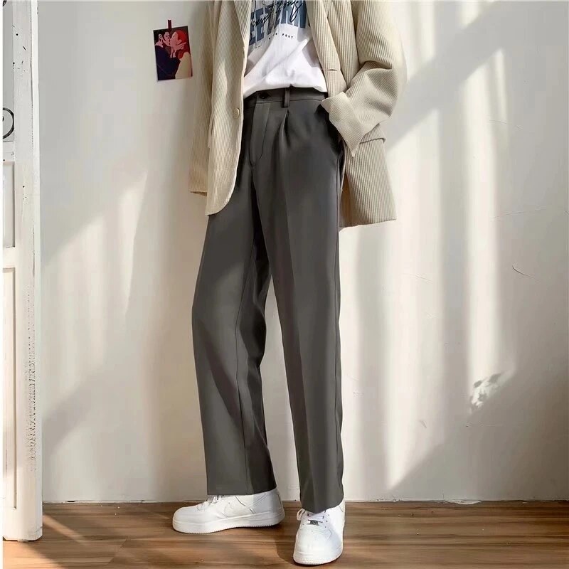 Wongn Men Casual Pants Harajuku Korean Style Baggy Suit Trousers