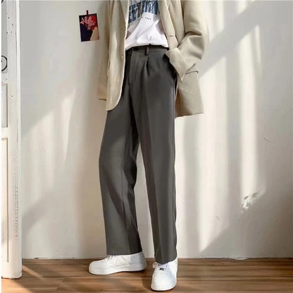 Wongn Men Casual Pants Harajuku Korean Style Baggy Suit Trousers