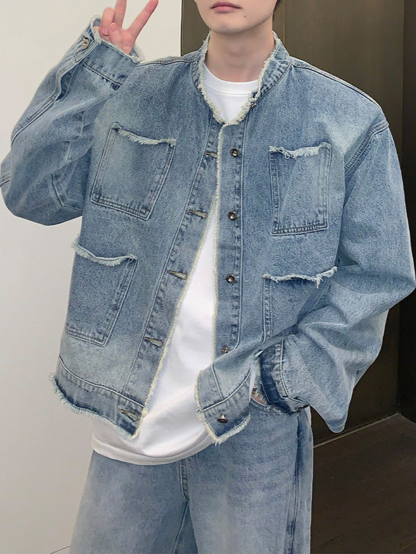 Wongn Vintage Gradient High Street Loose Denim Jacket for Adults