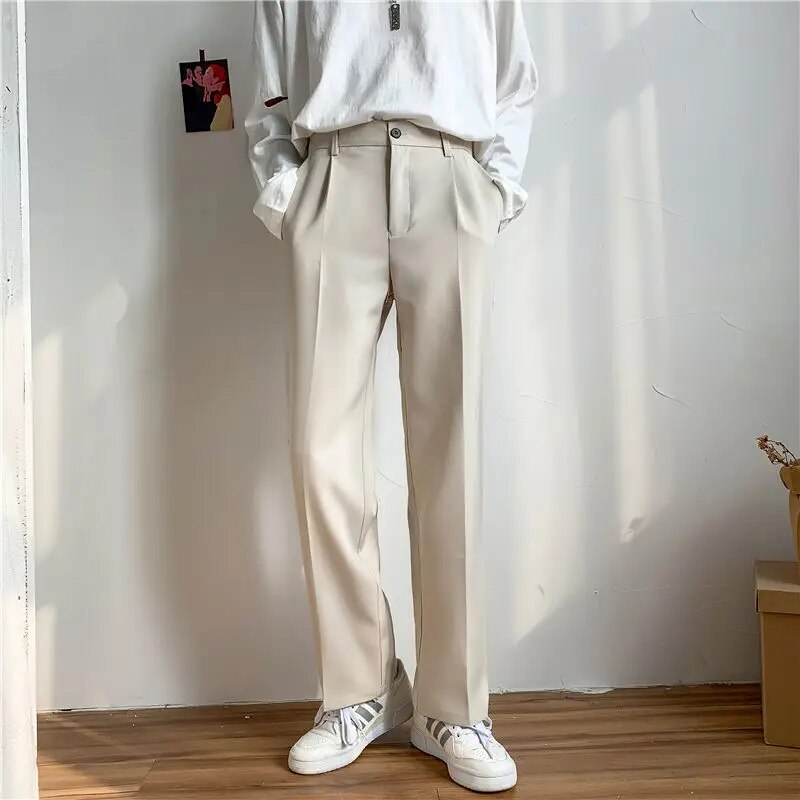 Wongn Men Casual Pants Harajuku Korean Style Baggy Suit Trousers