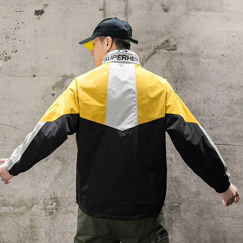 Men's Harajuku Hip Hop Half Zipper Pullover Windbreaker Track Jacket