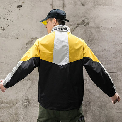 Men's Harajuku Hip Hop Half Zipper Pullover Windbreaker Track Jacket