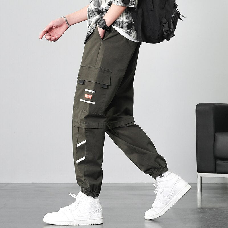 MISNIKI Men's Ribbons Harem Joggers Hip Hop Cargo Streetwear Pants