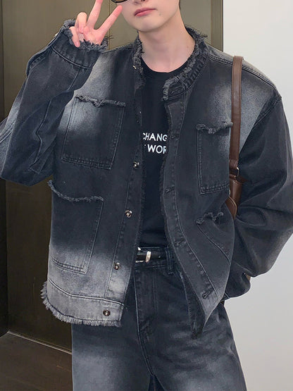 Wongn Vintage Gradient High Street Loose Denim Jacket for Adults