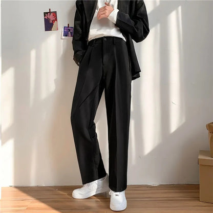 Wongn Men Casual Pants Harajuku Korean Style Baggy Suit Trousers