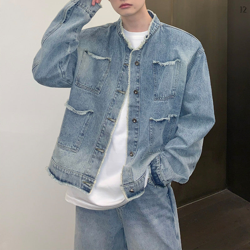 Wongn Vintage Gradient High Street Loose Denim Jacket for Adults