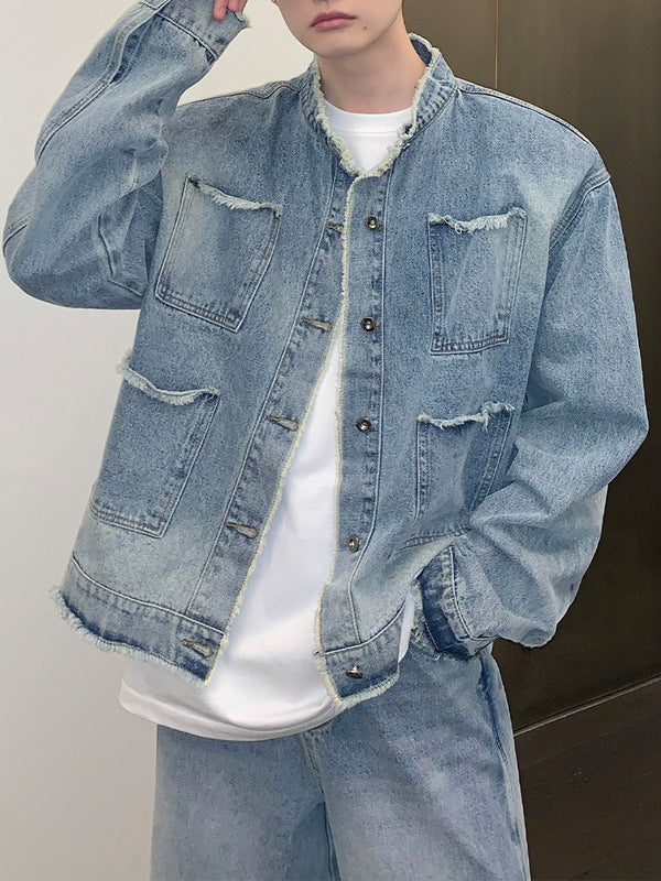 Wongn Vintage Gradient High Street Loose Denim Jacket for Adults