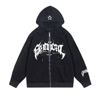 Wongn Retro Gothic Star Zip Up Hoodie Mens Casual Outerwear