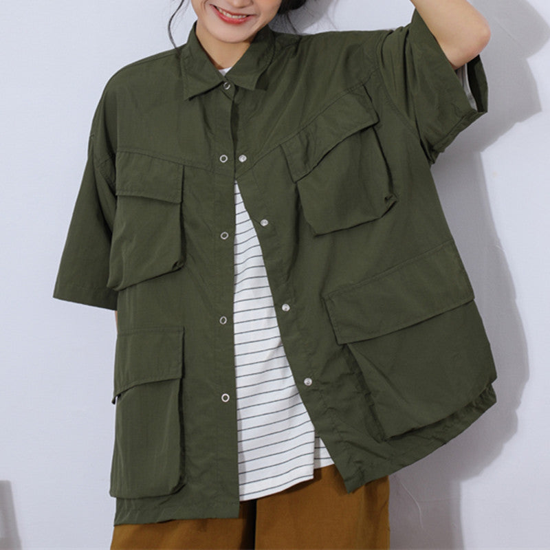 Wongn Cityboy Multi Pocket Retro Short Sleeved Functional Utility Shirt